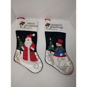 Christmas Stocking Blue Red Pair Set Santa Snowman Holiday